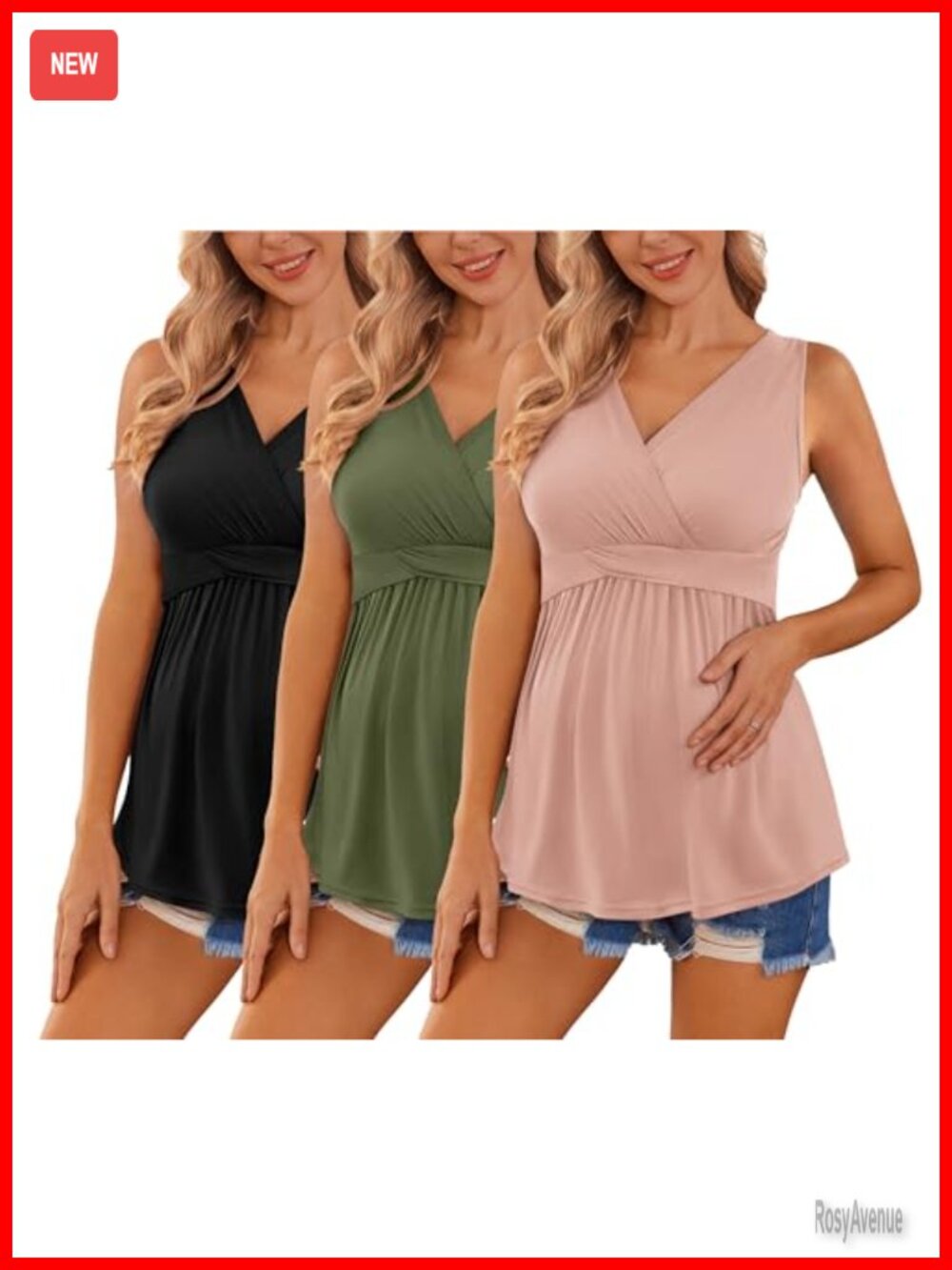 Maternity Nursing Tank Tops 3 Pack Sleeveless V Neck Pull Down Breastfeeding